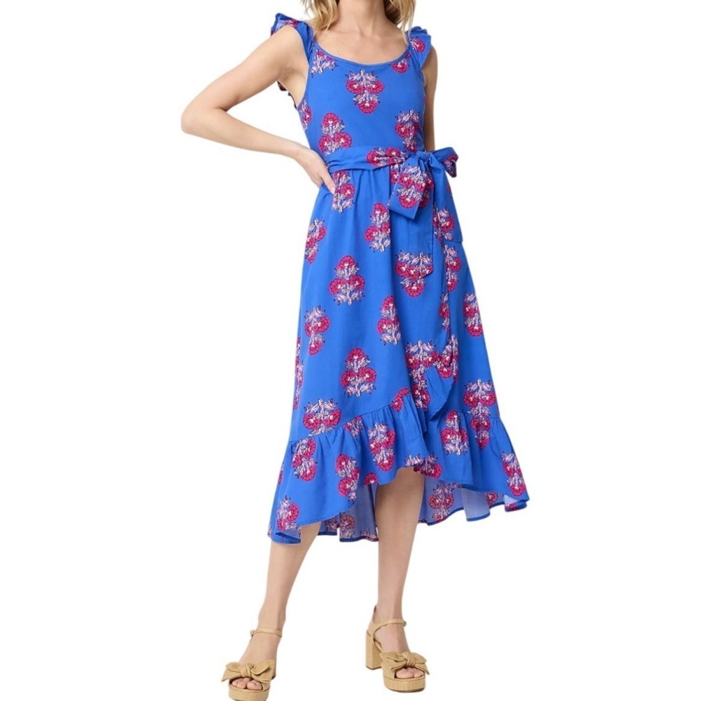 NWT J. Crew Tie Waist Wrap Dress Sz 16 Bright Grotto Multi Cottagecore Summer